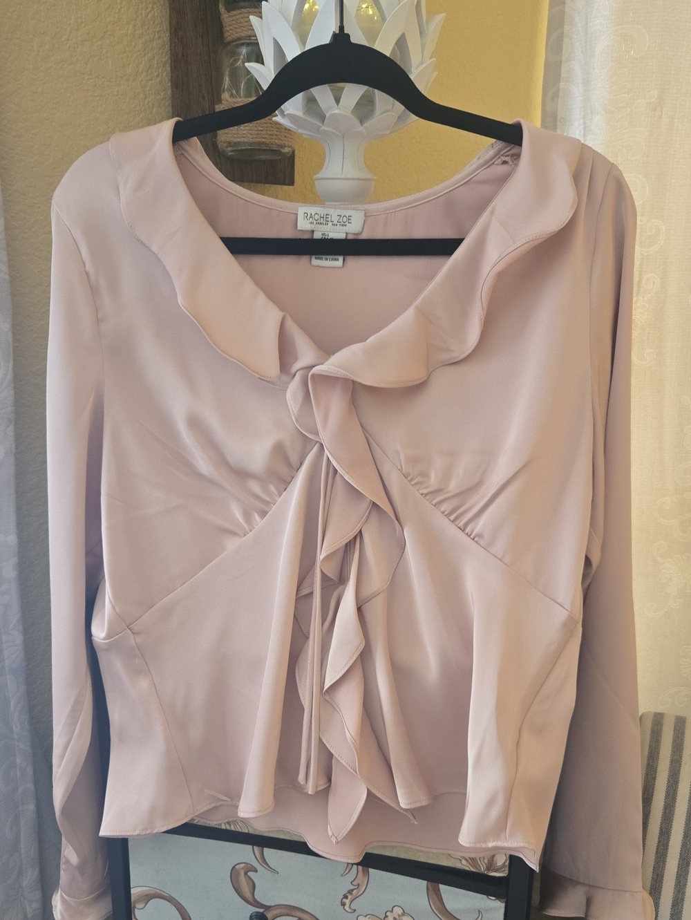 Rachel Zoe Blush Ruffle-Trim Long Sleeve Blouse